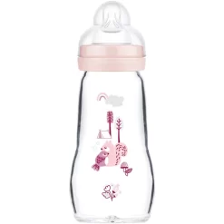 MAM Glasflasche Feel Good 260 Ml Ab 0 Monaten Vogel/Eichhörnchen Rosa