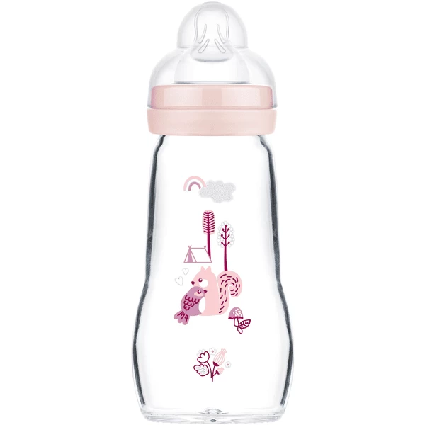 MAM Glasflasche Feel Good 260 Ml Ab 0 Monaten Vogel/Eichhörnchen Rosa