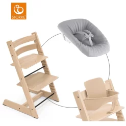 STOKKE® Mega Tripp Trapp® Set Hochstuhl Oak Natur Inkl. Newborn Set™ Grey Und Baby Set Natur